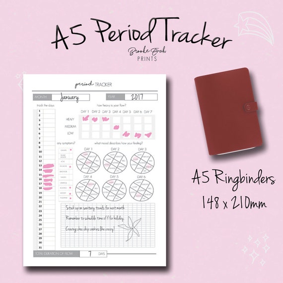 A5 Period Tracker A5 Insert Filofax Insert A5 Ringbinder