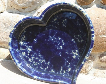 Bennington Pottery Blue Mottled Stoneware Heart Shaped Baking Dish