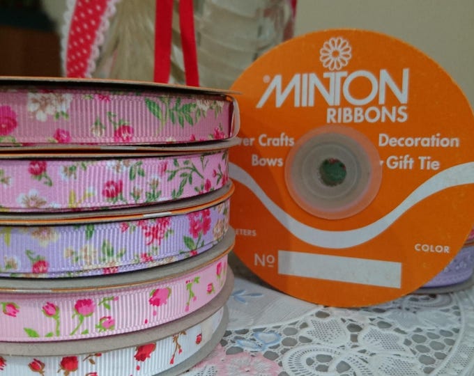 10mm Minton Grosgrain Ribbon, Floral Print Ribbons, Vintage Print Ribbons, Gift Wrap, Scrap-booking, Craft Projects