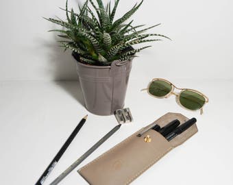 Dove gray leather pencil case handmade