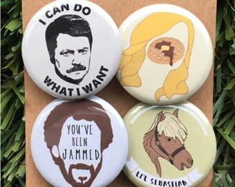Parks and Recreation Pins - Leslie Knope, Ron Swanson, Lil' Sebastian, Parks and Rec, Treat Yo' Self, Pawnee, Buttons Set or Magnet Set