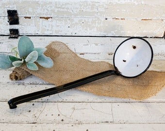 Found farmhouse kitchen vintage enamel enamelware chippy ladle