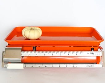 Vintage Mechanical Kitchen Scale, Kitchen Balance, TERRAILLON Brand, Orange and Chromium-plated, 10kg, Kitchenware, Made in France, 1960s