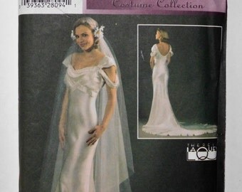 Vintage style wedding dress pattern, Misses' Wedding Gown and Veil Sewing Pattern, Simplicity Retro 4566, Size RR 14, 16, 18, 20