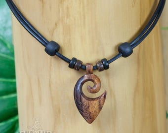Leather necklace Surfer necklace Surf jewelry wood carving HANA LIMA ®