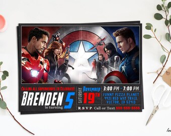 Captain America Invitation, Captain America Birthday, Civil War, Captain America invite, Printable Captain America Birthday Invitation