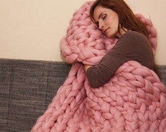 Chunky Knit Blanket, Blanket, Super Chunky Blanket, Giant knit blanket, Thick yarn blanket, Bulky Knit, Merino wool, Extreme knitting