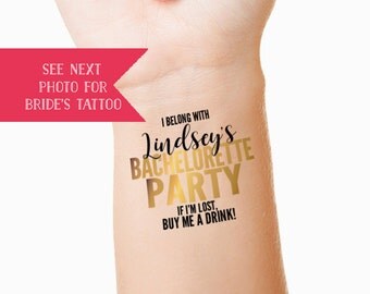 10 Bachelorette party custom temporary tattoos - gold - set of 10 - hen party - hen do - stagette - personalized tattoo - wedding party