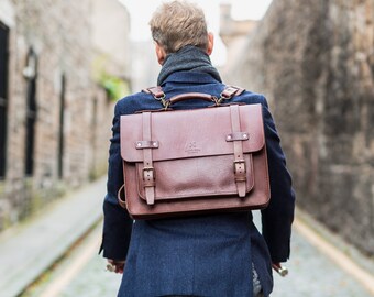 Leather Laptop Satchel, Men's Leather Briefcase, Messenger, Handmade Cross-body Bag, Full Grain Laptop's Bag, Men's Leather Saddle Bag