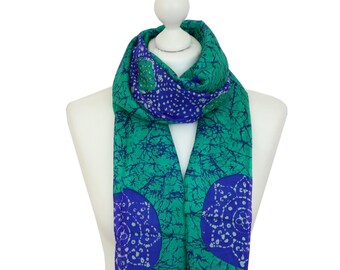 Silk Scarf / Aquamarine Batik Silk Scarf / Green Scarf / Spring Summer Silk Scarf / Ladies Silk Scarves / Gifts for Her / Accessories