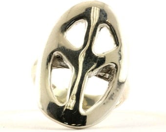 Vintage Peace Sign Oval Shape Ring 925 Sterling Silver RG 747-E