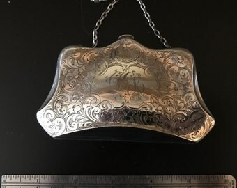 Antique Art Nouveau Sterling Monogrammed Evening or dance card purse