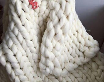 120x160cm, Chunky knit blanket, 100% wool, wool blanket, merino wool, scandinavian designe, homedecor Polska wełna czesankowa