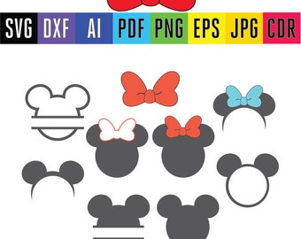 Disney Mickey and Minnie mouse monogram frames Mickey head SVG monogram for Silhouette Cricut files Svg, Dxf, Pdf, Eps, Ai, Png, Jpg, cdr