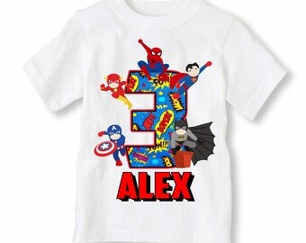 Superhero Shirt Personalized With Name and Age - Superhero Birthday Shirt