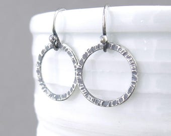 Rustic Silver Hoop Earrings Small Silver Earrings Dangle Earrings Simple Everyday Earrings Handmade Rustic Jewelry - Rustic Hoops