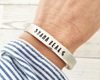 Mama Bear bracelet - Mama Bear jewelry, for mom wife grandma - Mothers Day - personalized gift for her - wide hammered silver cuff bracelet