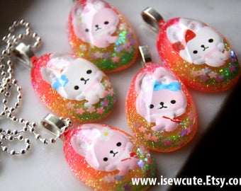 Easter Necklace, Easter Bunny Jewelry, Easter Egg Easter Bunny Pendant Gift for Girl, Handmade One of a Kind Resin Necklace by isewcute