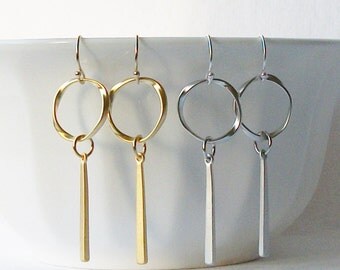 Circle Earrings, simple drop earrings, simple silver circle earrings, Minimalist Earrings