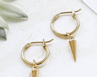 Eddie Earrings, Small Hoop Earrings, Spike Hoop Earrings, Spike Pendant Earrings, Silver Spiked Hoop Earrings, Gold Spiked Hoop Earrings