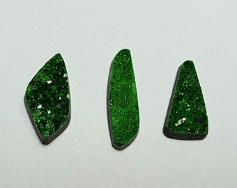 Sale 3 UVAROVITE GARNET Top Quality Druzy Crystal Cabochons (Small Size) From Ural Mountains Russia Sale