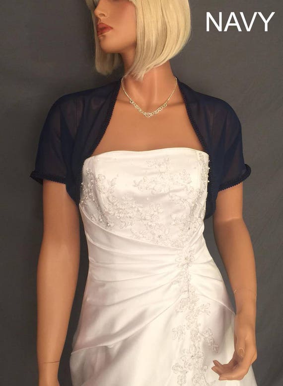 Chiffon bridal bolero jacket shrug short sleeve trimmed prom