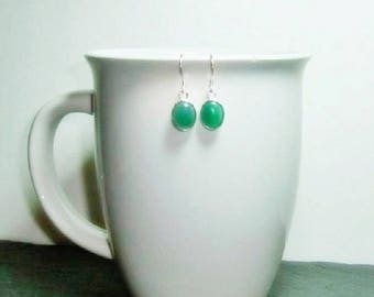 Green Agate Gemstone Earrings , Sterling Silver Ear Wires