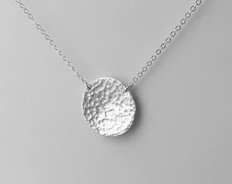 Hammered Silver Disc Necklace - Simple Circle Necklace - Sterling Everyday Jewelry