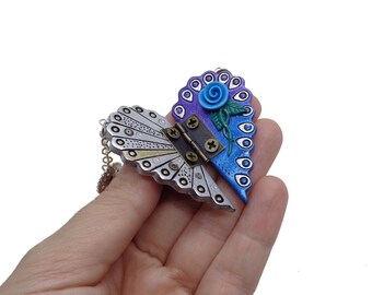 Victorian Jewelry, Romantic Necklace, Steampunk Necklace, Clay Heart, Polymer Clay Jewelry, Gift For Her, Steampunk Jewelry, Fimo Heart