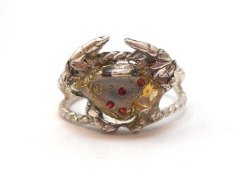 Crab Steampunk Upcycled Maryland Blue Crab Genuine Watch Part Gear Sterling Silver Ring
