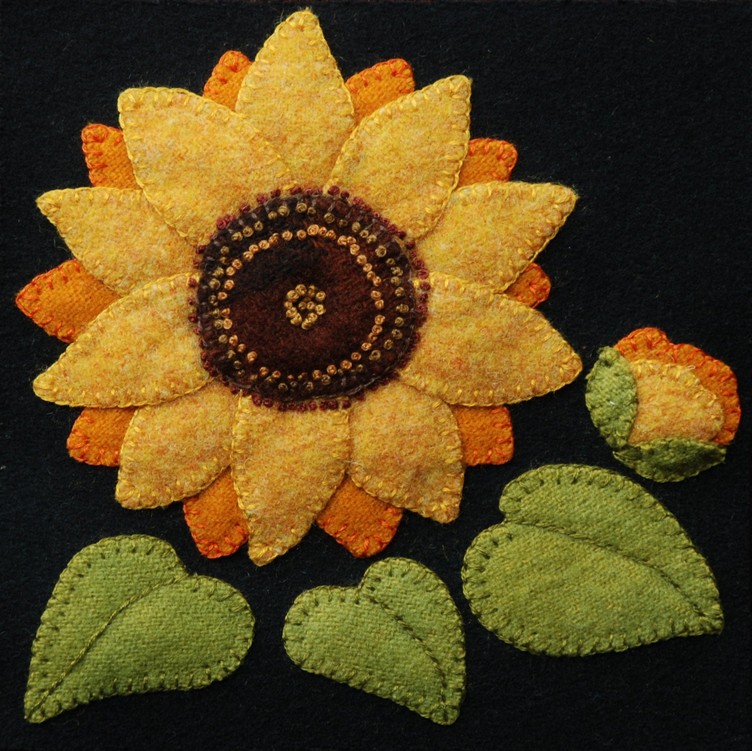 Wool applique BOM PATTERN &/or KIT Sunflower 6x6