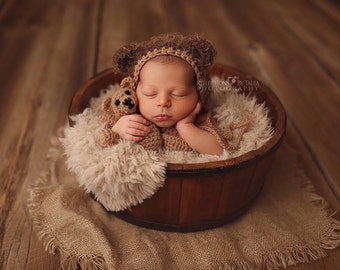 Newborn Bear Hat - Teddy Bear - Newborn Photo Prop, Bear Bonnet, Crochet Teddy Bear. Baby Bear Hat, Teddy Bear Hat, Brown Bear