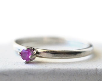 Natural Ruby Ring, Simple 3mm Gemstone Engagement Ring, Custom Engraved Genuine Ruby Jewelry, Minimalist Dress Ring