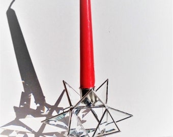 Stained glass Moravian Star beveled candle holder Christmas decoration centerpiece holiday accent