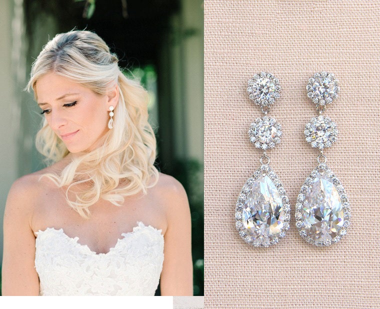 Bridal Earrings, Wedding earrings, Crystal Bridal earrings, Bridesmaids, Swarovski, Wedding Jewelry,  Long Crystal Stud Earrings