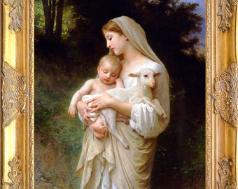 L'Innocence Art Print, Framed, Bouguereau, Print on Canvas, Madonna with Child and Lamb