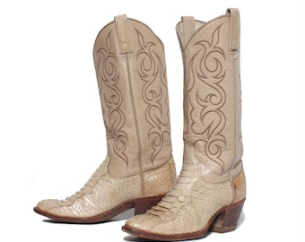 6.5 C | Vintage Dan Post Blonde Snakeskin Cowboy Boots