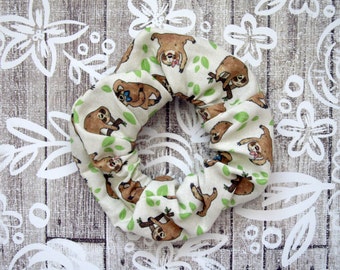 Sloths Scrunchie - Beige Scrunchy / Lazy Sloths Pattern / Illustrated Fabric / Large Cotton Scrunchie / Sloth Lover Gift / Trendy Accessory