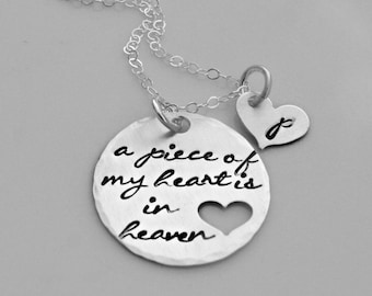 Personalized Silver Memorial Necklace - A Piece of My Heart is in Heaven - Remembrance Necklace - Memorial Jewelry - Miscarriage Necklace