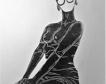 inspiration erotique vintage linogravure imprimé à l'encre à l'huile sur papier de riz " Sidonie "