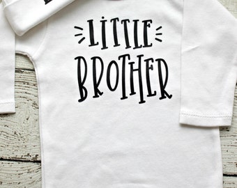 Newborn Boys Take Home Outfit with Personalized Hospital Beanie Hat, Newborn Little Brother Coming Home Outfit, Baby Shower Gift for boys