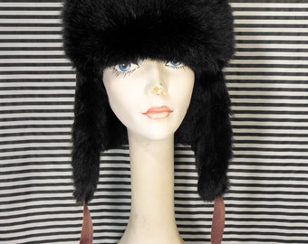Vintage Ushanka Russian Rabbit Fur + Suede Hat