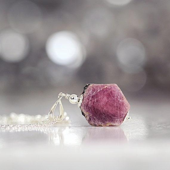 Raw Ruby Necklace - Rough Ruby Pendant