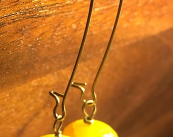 Yellow agate antique brass drop earrings