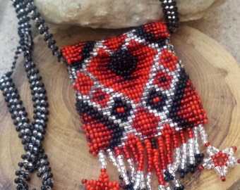 Beaded Medicine Bag Healing Amulet Bag Treasure Essential Oils Necklace BOHO Hippie Handcrafted Beaded Trinket Peyote Pouch Stash Jewelry