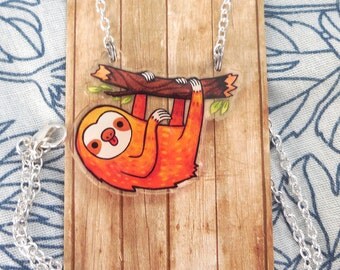 Sloth necklace, pendant, Acrylic jewelry, animal charm, sloth charm