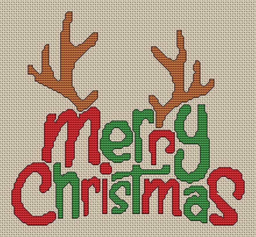 Christmas Reindeer Antlers Cross Stitch Pattern Fun Modern