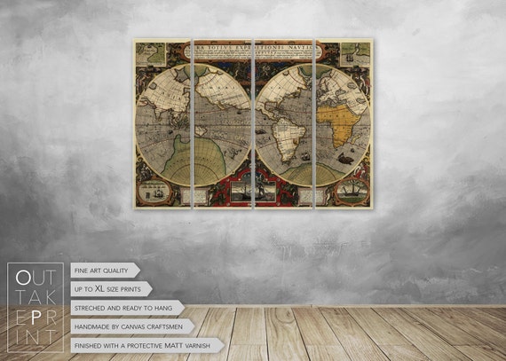 Vintage World Map Large Canvas Wall Decor Ready To Hang 8011