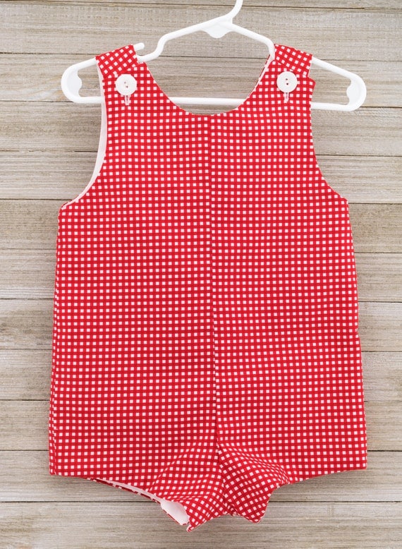 Custom made Red Gingham Jon Jon/ Romper. This outfit is perfect for the 4th of July, a picnic, or just summer/spring fun!