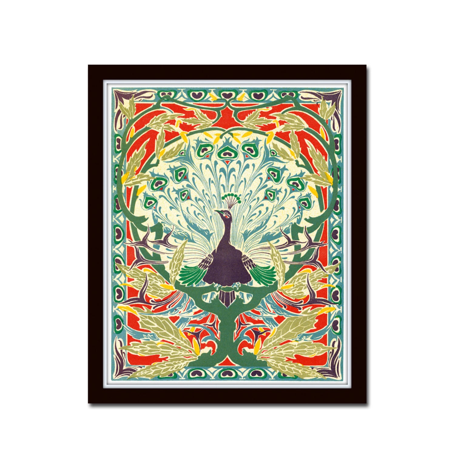 Art Nouveau Peacock Print Poster Wall Art Giclee